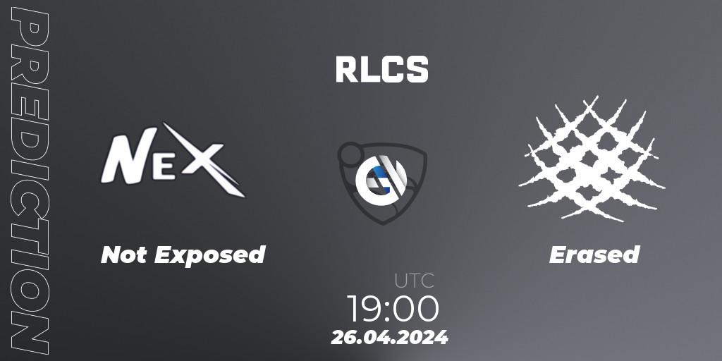 Pronósticos Not Exposed - Erased. 26.04.2024 at 19:00. RLCS 2024 - Major 2: SAM Open Qualifier 4 - Rocket League