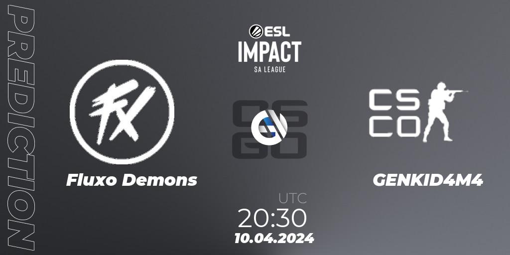 Pronósticos Fluxo Demons - GENKID4M4. 10.04.2024 at 20:30. ESL Impact League Season 5: South America - Counter-Strike (CS2)