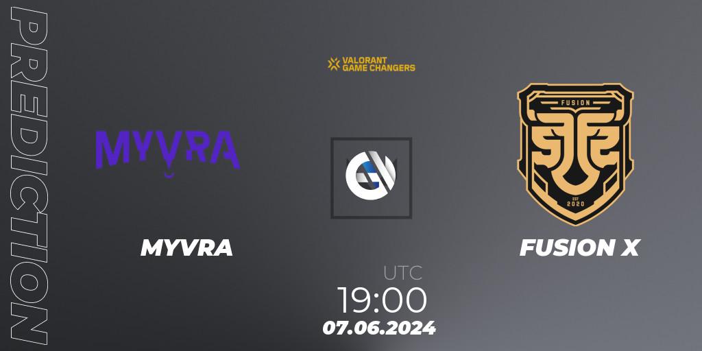 Pronósticos MYVRA - FUSION X. 10.06.2024 at 22:00. VCT 2024: Game Changers LAN - Opening - VALORANT