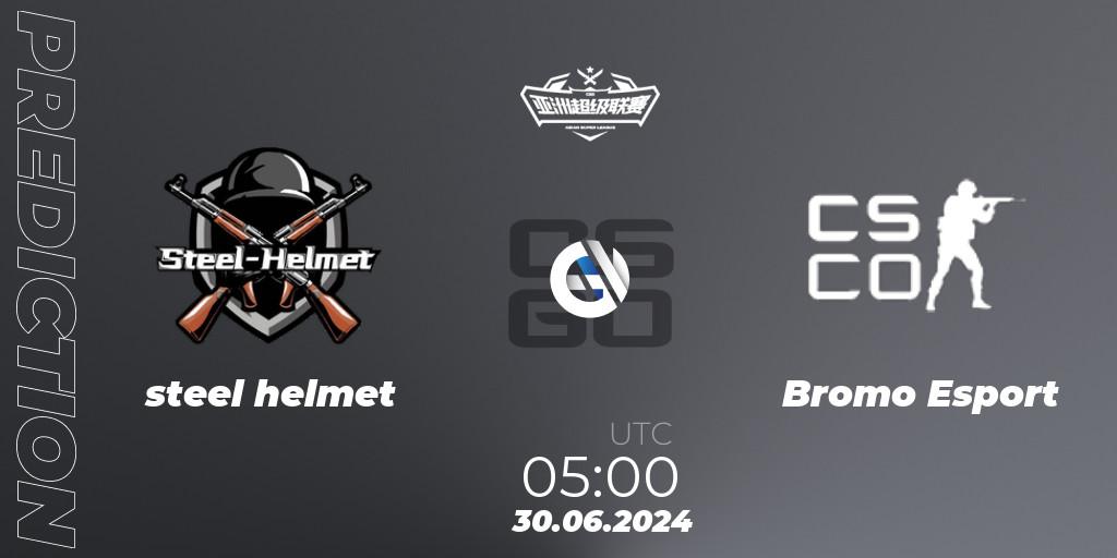 Pronósticos steel helmet - Bromo Esport. 30.06.2024 at 05:00. Asian Super League Season 4: Preliminary Stage - Counter-Strike (CS2)
