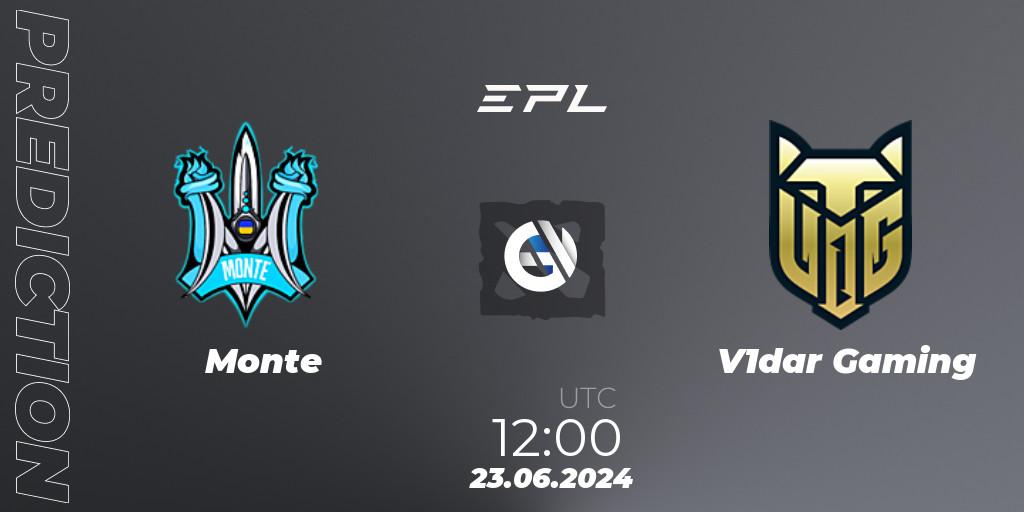 Pronósticos Monte - V1dar Gaming. 23.06.2024 at 12:00. European Pro League Season 19: Division 2 - Dota 2