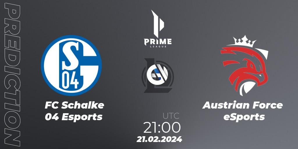 Pronósticos FC Schalke 04 Esports - Austrian Force eSports. 21.02.24. Prime League Spring 2024 - Group Stage - LoL