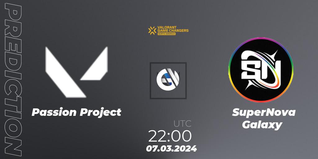 Pronósticos Passion Project - SuperNova Galaxy. 08.03.2024 at 01:00. VCT 2024: Game Changers North America Series Series 1 - VALORANT