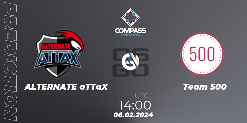 Pronósticos ALTERNATE aTTaX - Team 500. 06.02.2024 at 14:00. YaLLa Compass Spring 2024 Contenders - Counter-Strike (CS2)