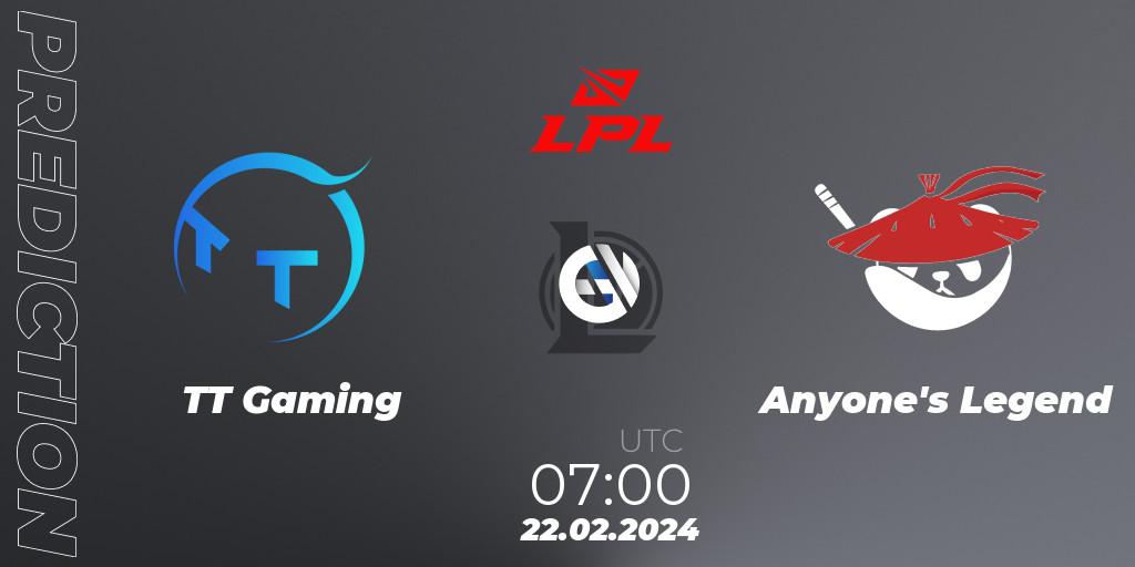 Pronósticos TT Gaming - Anyone's Legend. 22.02.24. LPL Spring 2024 - Group Stage - LoL