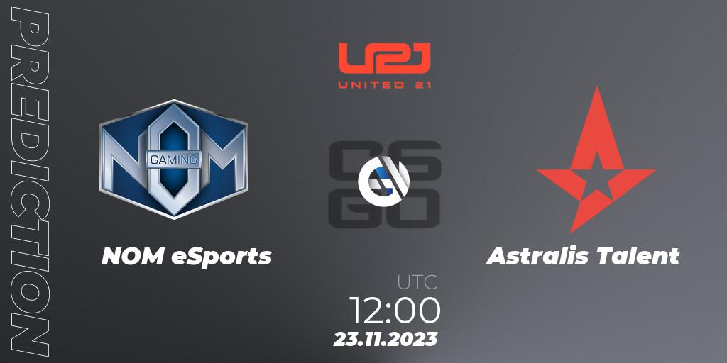 Pronósticos NOM eSports - Astralis Talent. 23.11.2023 at 12:00. United21 Season 8 - Counter-Strike (CS2)