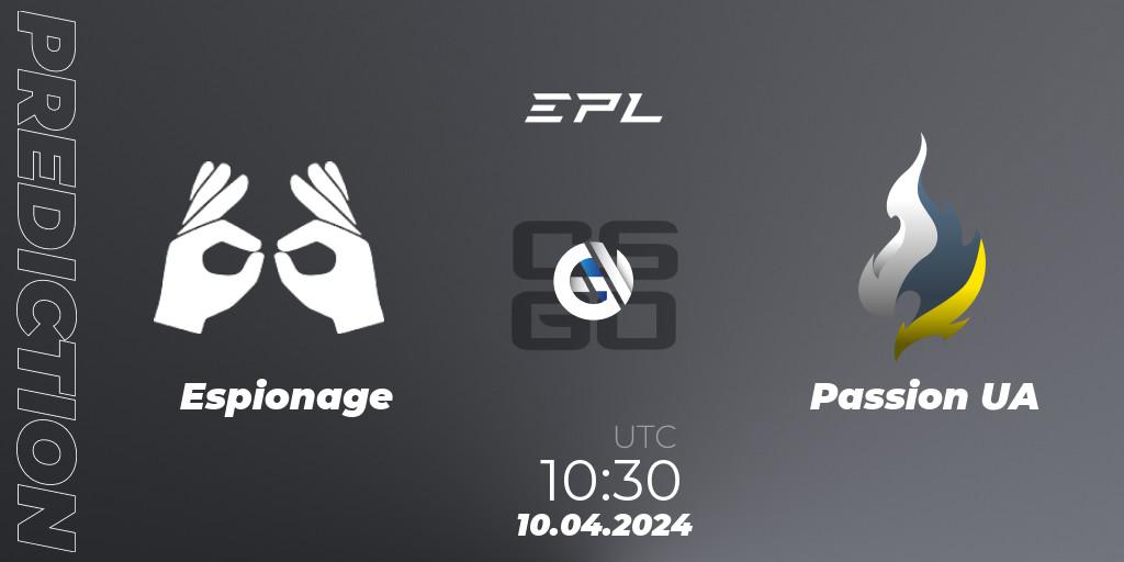 Pronósticos Espionage - Passion UA. 10.04.24. European Pro League Season 15 - CS2 (CS:GO)