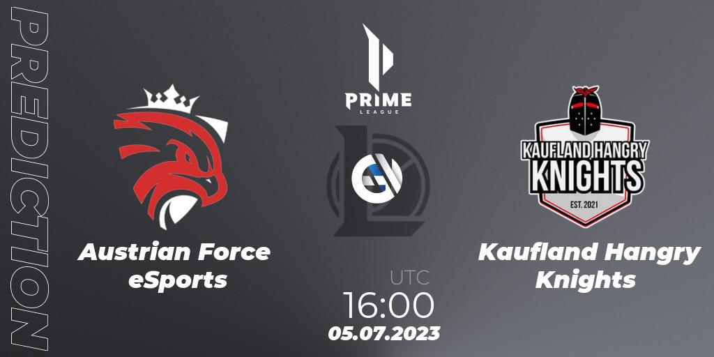 Pronósticos Austrian Force eSports - Kaufland Hangry Knights. 05.07.2023 at 16:00. Prime League 2nd Division Summer 2023 - LoL