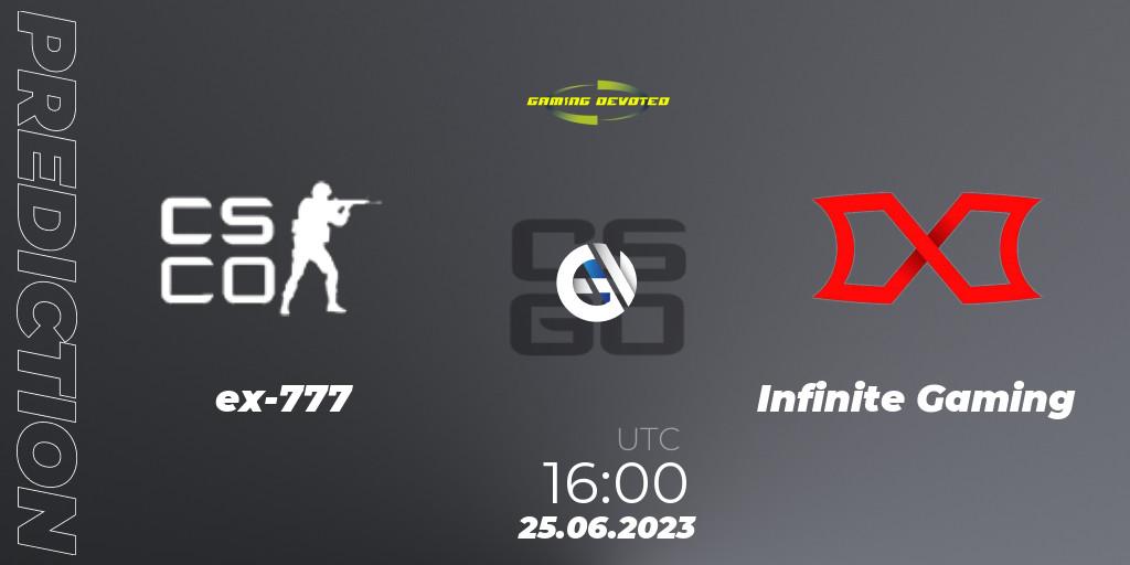 Pronósticos ex-777 - Infinite Gaming. 25.06.23. Gaming Devoted Become The Best: Series #2 - CS2 (CS:GO)
