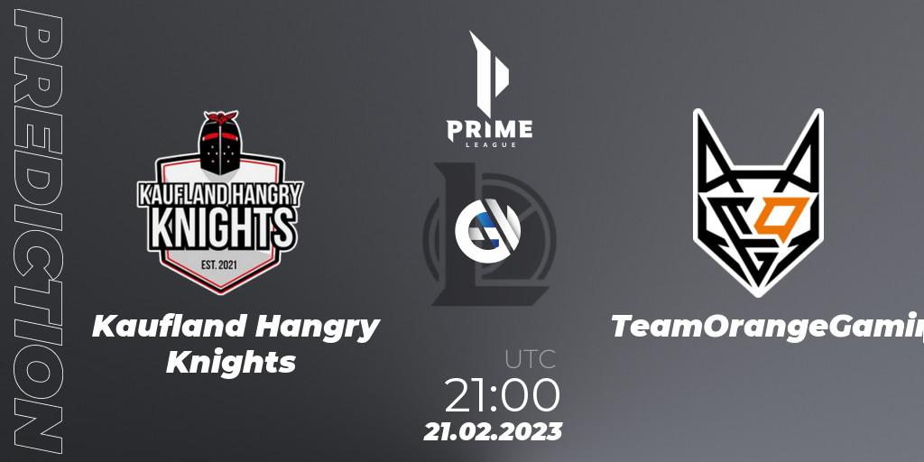Pronósticos Kaufland Hangry Knights - TeamOrangeGaming. 21.02.2023 at 21:00. Prime League 2nd Division Spring 2023 - Group Stage - LoL