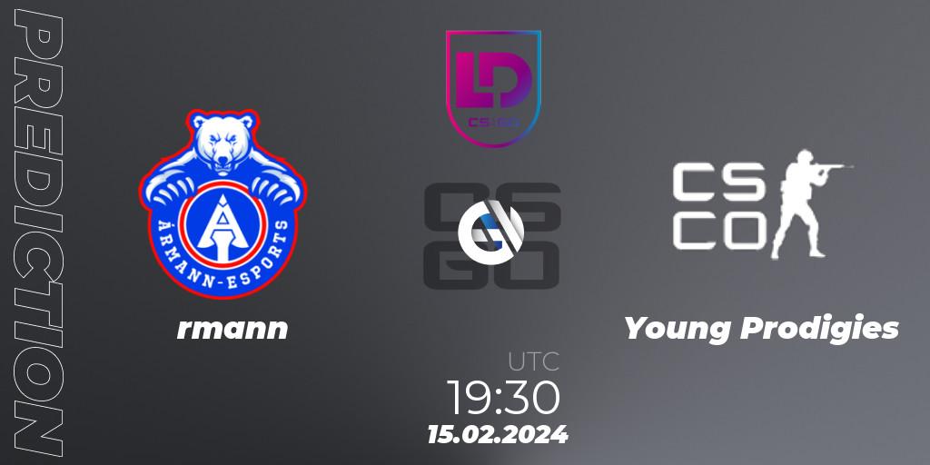 Pronósticos Ármann - Young Prodigies. 15.02.24. Icelandic Esports League Season 8: Regular Season - CS2 (CS:GO)