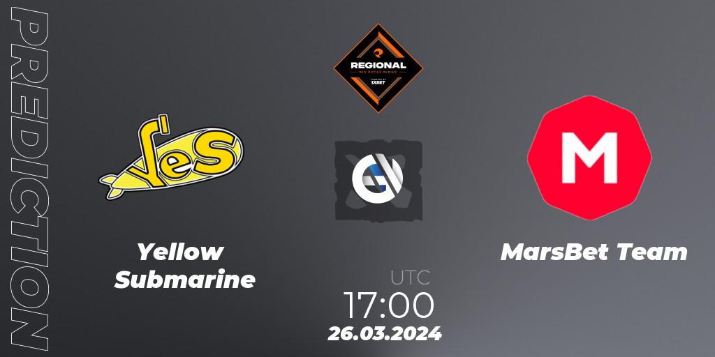 Pronósticos Yellow Submarine - MarsBet Team. 26.03.2024 at 18:00. RES Regional Series: EU #1 - Dota 2