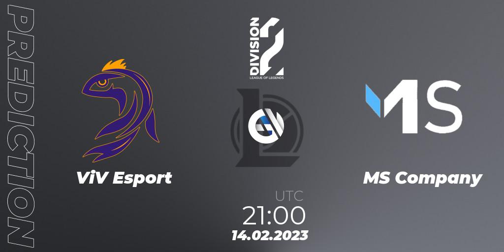 Pronósticos ViV Esport - MS Company. 14.02.2023 at 21:00. LFL Division 2 Spring 2023 - Group Stage - LoL