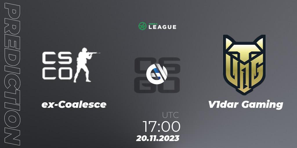 Pronósticos ex-Coalesce - V1dar Gaming. 20.11.2023 at 17:00. ESEA Season 47: Advanced Division - Europe - Counter-Strike (CS2)
