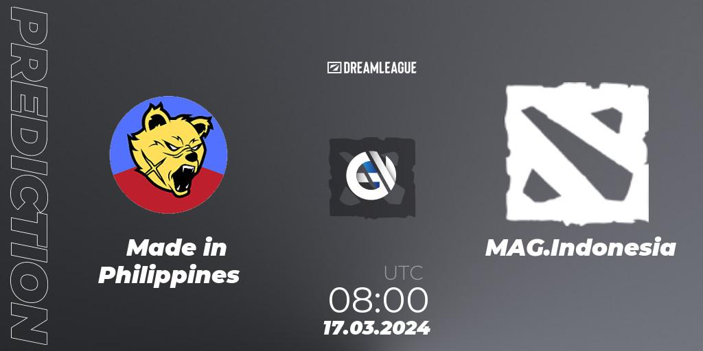 Pronósticos Made in Philippines - MAG.Indonesia. 17.03.2024 at 08:00. DreamLeague Season 23: Southeast Asia Open Qualifier #1 - Dota 2