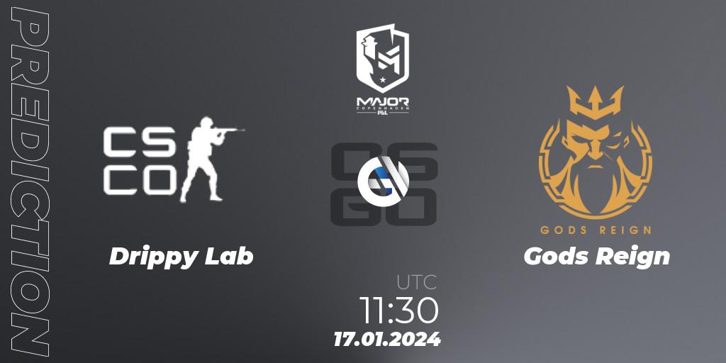 Pronósticos Drippy Lab - Gods Reign. 17.01.2024 at 11:35. PGL CS2 Major Copenhagen 2024 Asia RMR Open Qualifier - Counter-Strike (CS2)