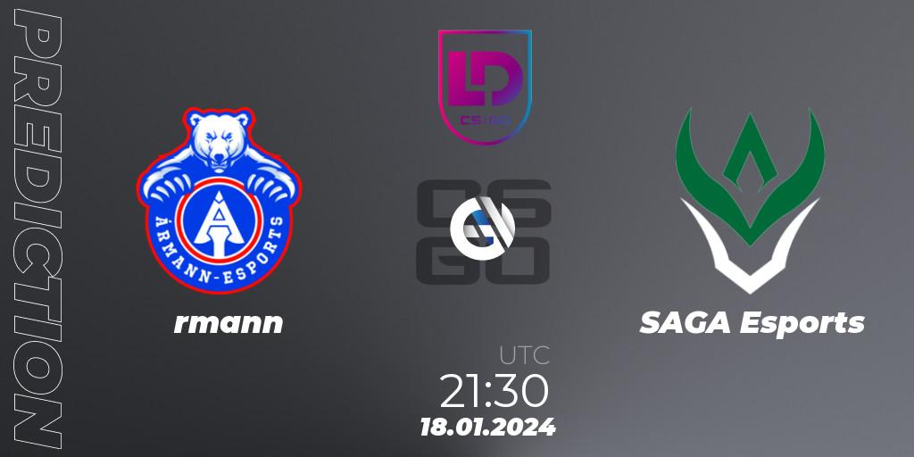 Pronósticos Ármann - SAGA Esports. 18.01.24. Icelandic Esports League Season 8: Regular Season - CS2 (CS:GO)