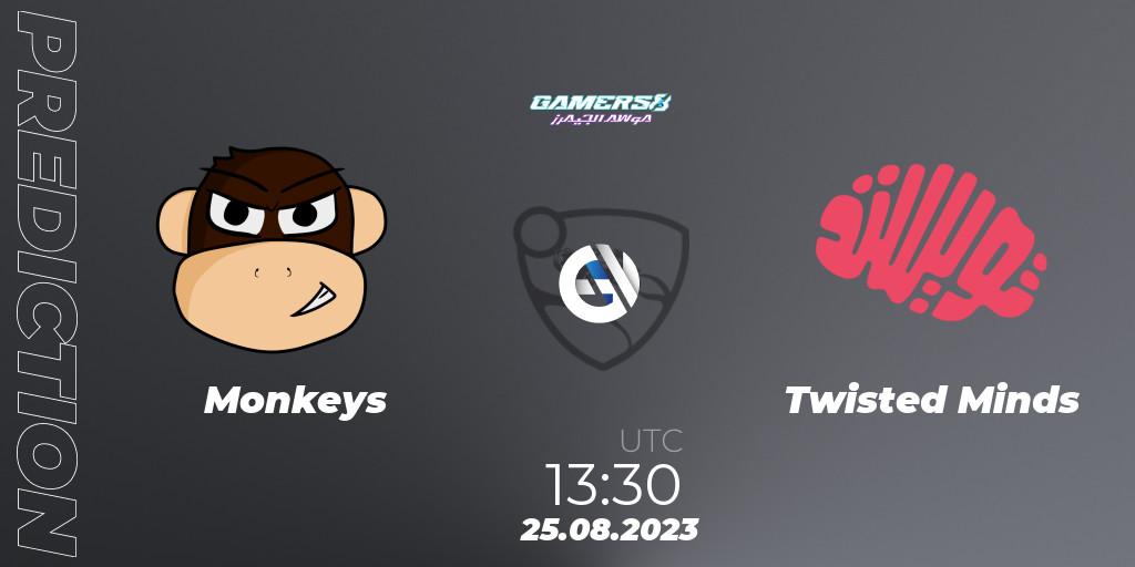 Pronósticos Monkeys - Twisted Minds. 25.08.2023 at 13:30. Gamers8 2023 - Rocket League