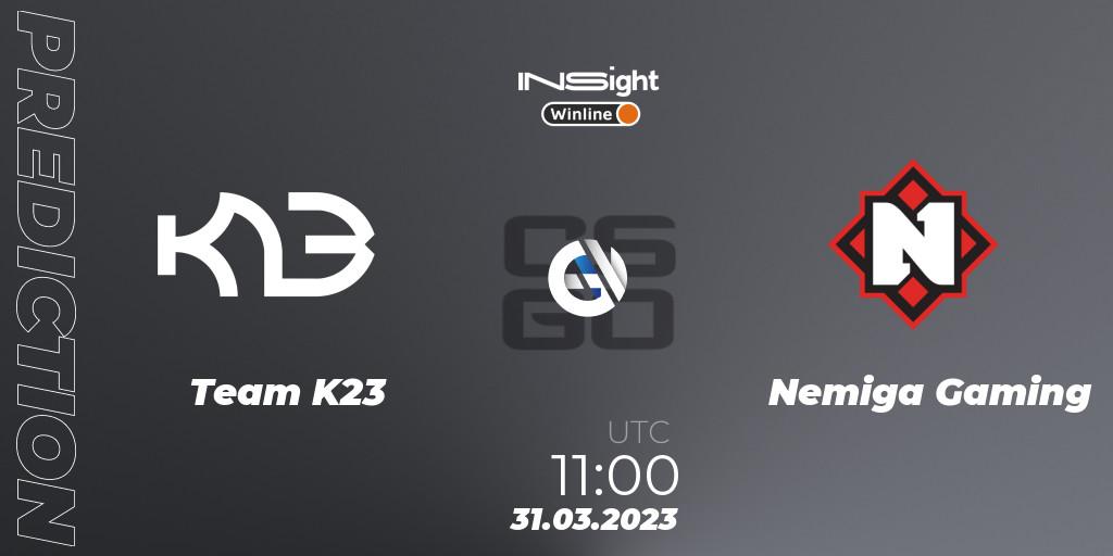 Pronósticos Team K23 - Nemiga Gaming. 31.03.23. Winline Insight Season 3 - CS2 (CS:GO)