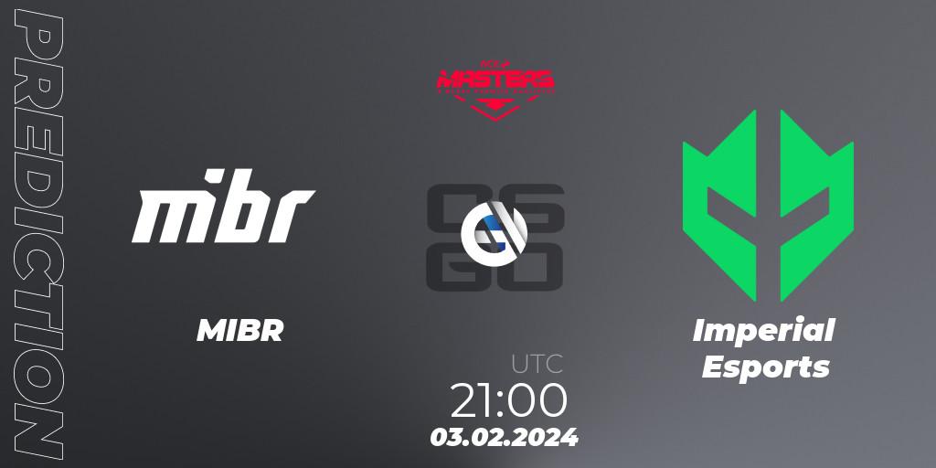 Pronósticos MIBR - Imperial Esports. 03.02.2024 at 21:00. ACE South American Masters Spring 2024 - A BLAST Premier Qualifier - Counter-Strike (CS2)