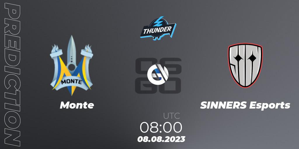 Pronósticos Monte - SINNERS Esports. 08.08.2023 at 08:00. Thunderpick World Championship 2023: European Qualifier #1 - Counter-Strike (CS2)