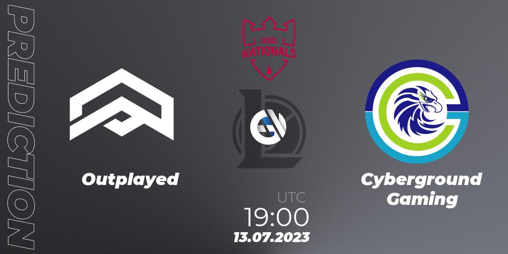 Pronósticos Outplayed - Cyberground Gaming. 13.07.2023 at 19:00. PG Nationals Summer 2023 - LoL