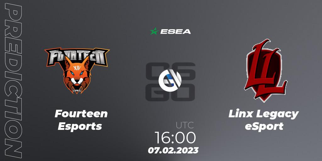 Pronósticos Fourteen Esports - Linx Legacy eSport. 17.02.23. ESEA Season 44: Advanced Division - Europe - CS2 (CS:GO)