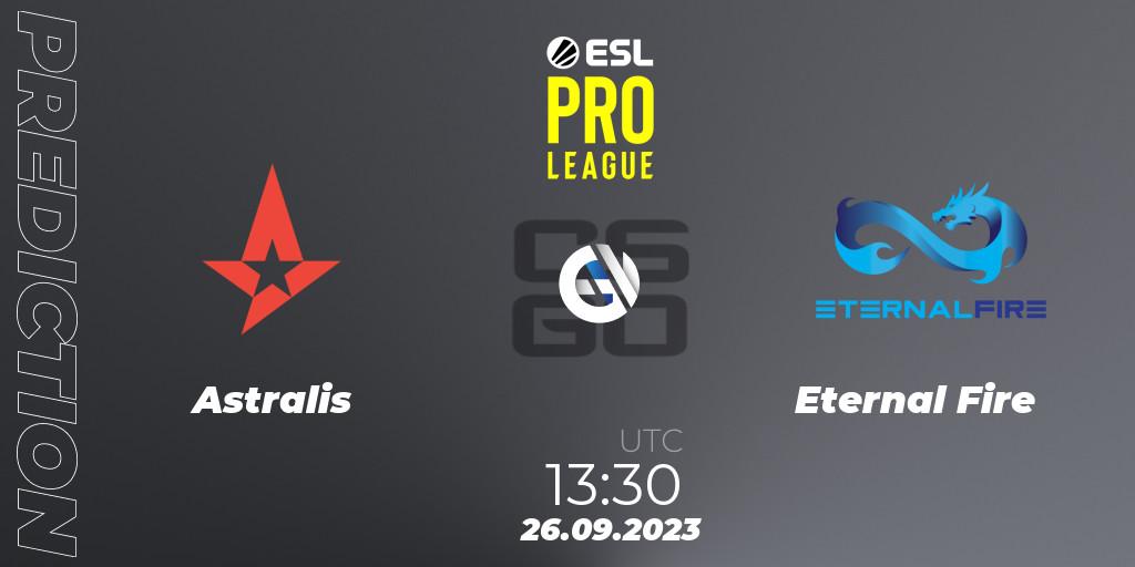 Pronósticos Astralis - Eternal Fire. 26.09.2023 at 13:30. ESL Pro League Season 18 - Counter-Strike (CS2)