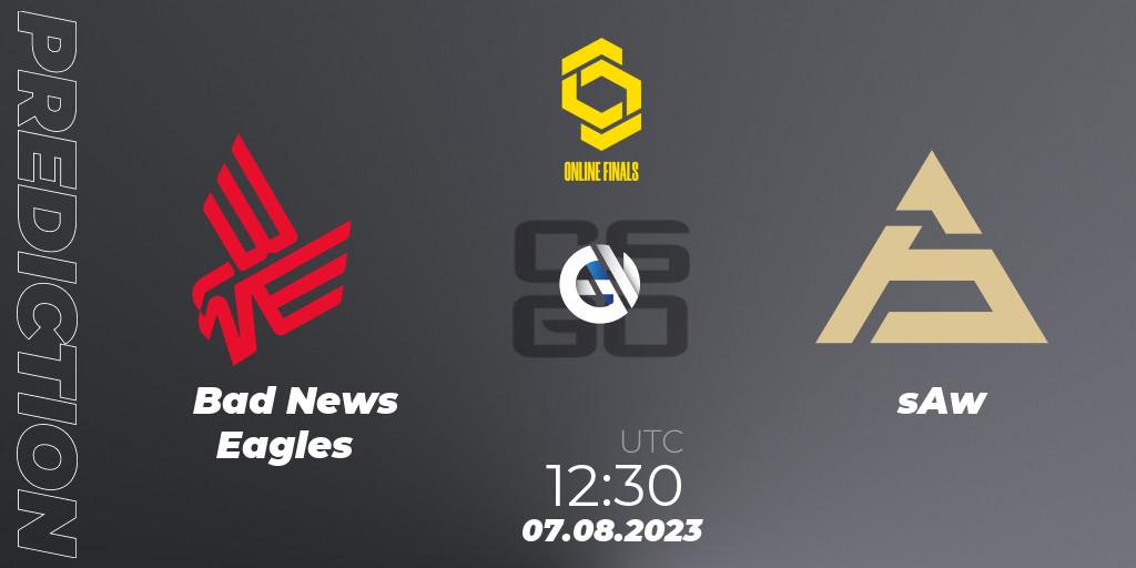 Pronósticos Bad News Eagles - sAw. 07.08.2023 at 12:50. CCT 2023 Online Finals 2 - Counter-Strike (CS2)