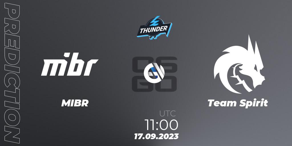 Pronósticos MIBR - Team Spirit. 17.09.2023 at 11:00. Thunderpick World Championship 2023: European Series #2 - Counter-Strike (CS2)