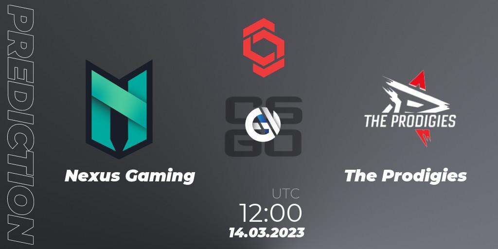 Pronósticos Nexus Gaming - The Prodigies. 14.03.2023 at 12:10. CCT Central Europe Series 5 Closed Qualifier - Counter-Strike (CS2)