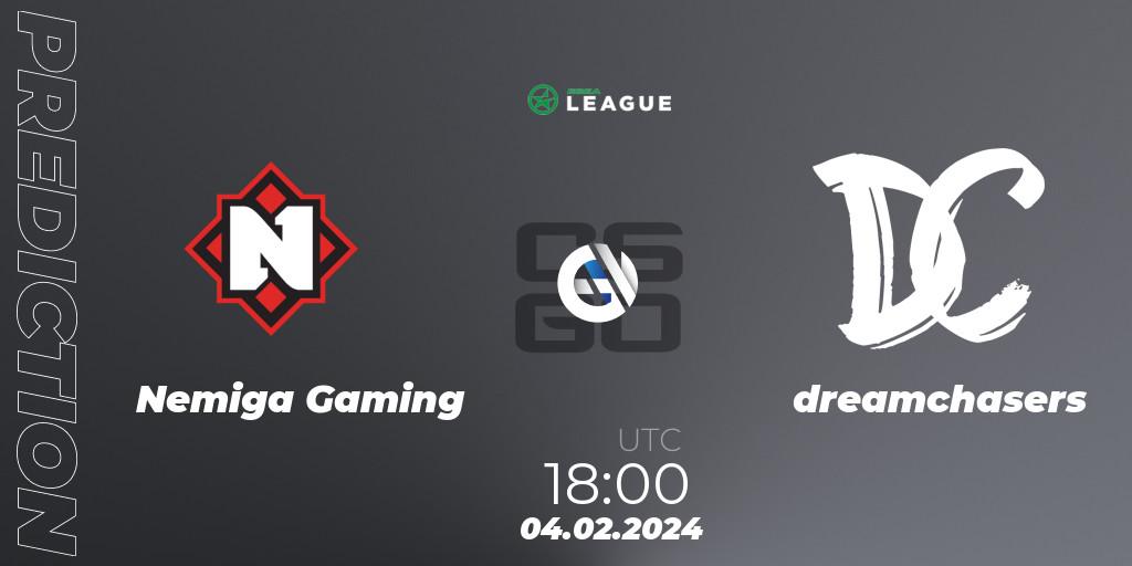 Pronósticos Nemiga Gaming - dreamchasers. 04.02.2024 at 18:00. ESEA Season 48: Advanced Division - Europe - Counter-Strike (CS2)