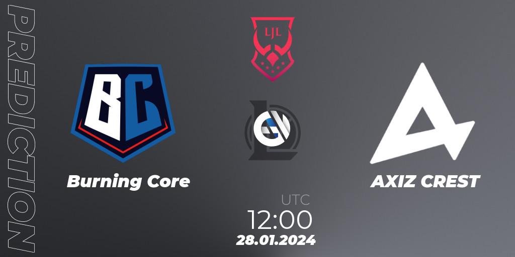 Pronósticos Burning Core - AXIZ CREST. 28.01.24. LJL 2024 Spring Group Stage - LoL