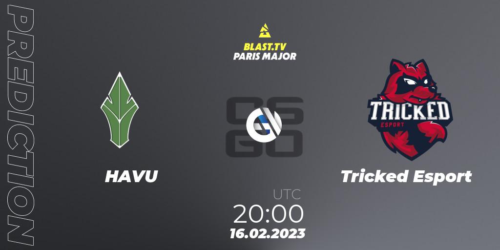 Pronósticos HAVU - Tricked Esport. 16.02.2023 at 20:00. BLAST.tv Paris Major 2023 Europe RMR Closed Qualifier A - Counter-Strike (CS2)