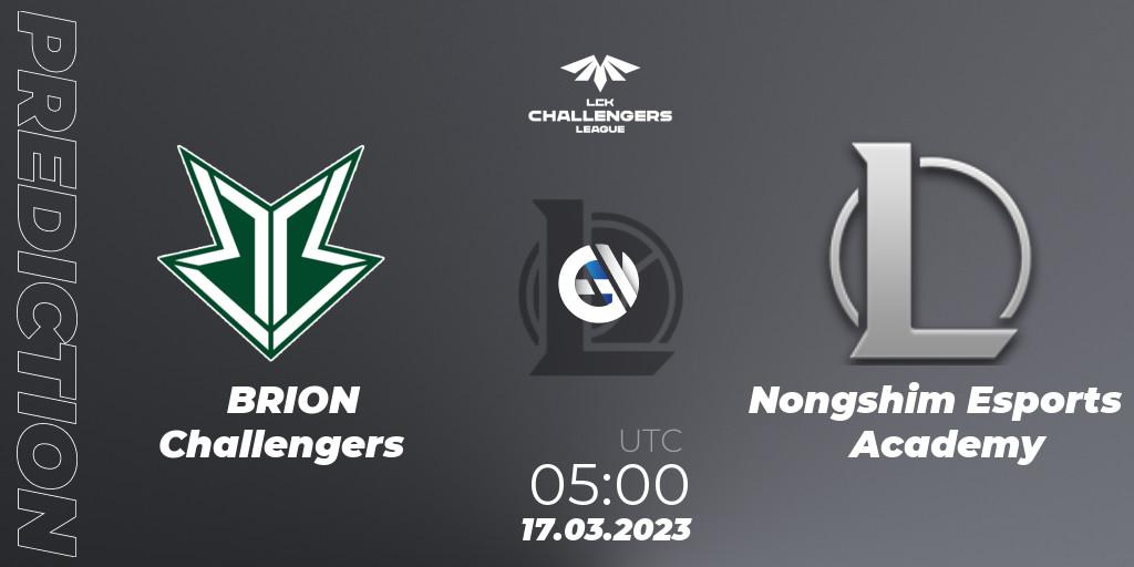 Pronósticos Brion Esports Challengers - Nongshim Esports Academy. 17.03.2023 at 05:00. LCK Challengers League 2023 Spring - LoL