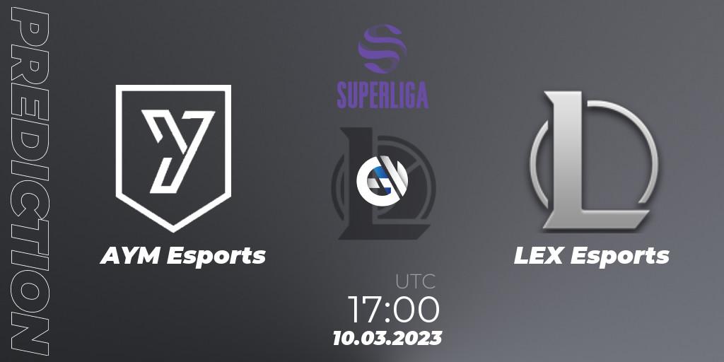 Pronósticos AYM Esports - LEX Esports. 10.03.2023 at 17:00. LVP Superliga 2nd Division Spring 2023 - Group Stage - LoL