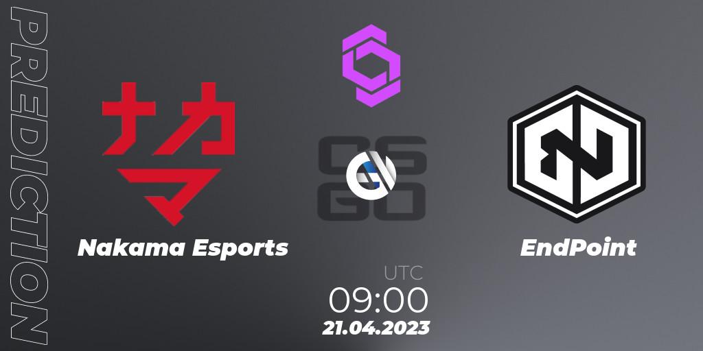 Pronósticos Nakama Esports - EndPoint. 21.04.2023 at 09:00. CCT West Europe Series #3 - Counter-Strike (CS2)