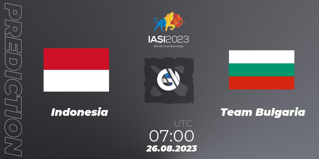 Pronósticos Indonesia - Team Bulgaria. 26.08.2023 at 13:35. IESF World Championship 2023 - Dota 2