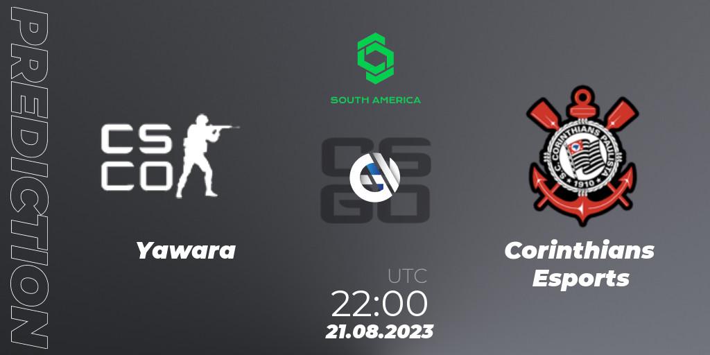 Pronósticos Yawara - Corinthians Esports. 21.08.2023 at 23:10. CCT South America Series #10 - Counter-Strike (CS2)