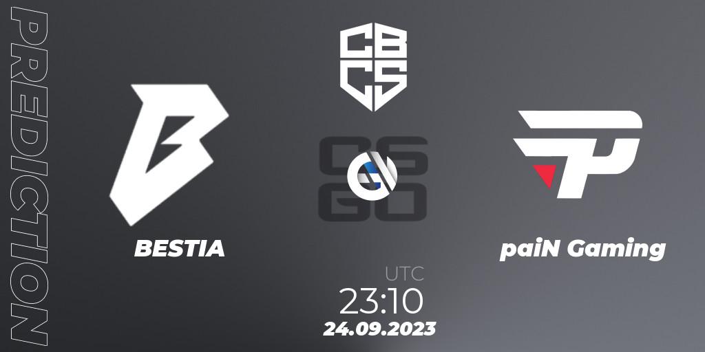 Pronósticos BESTIA - paiN Gaming. 24.09.2023 at 23:10. CBCS 2023 Season 2 - Counter-Strike (CS2)
