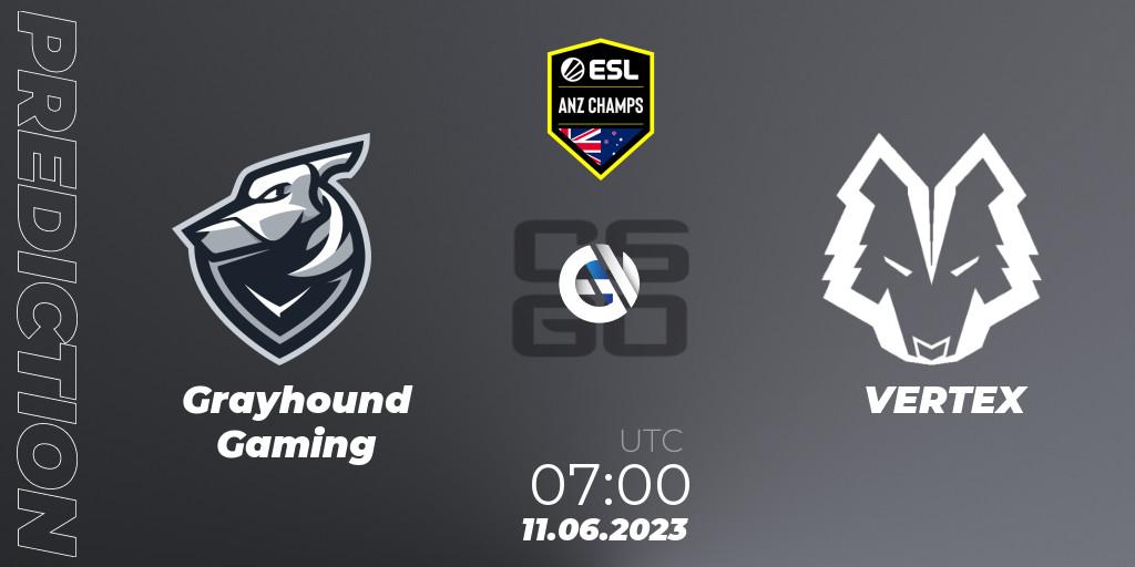 Pronósticos Grayhound Gaming - VERTEX. 11.06.2023 at 07:00. ESL ANZ Champs Season 16 - Counter-Strike (CS2)