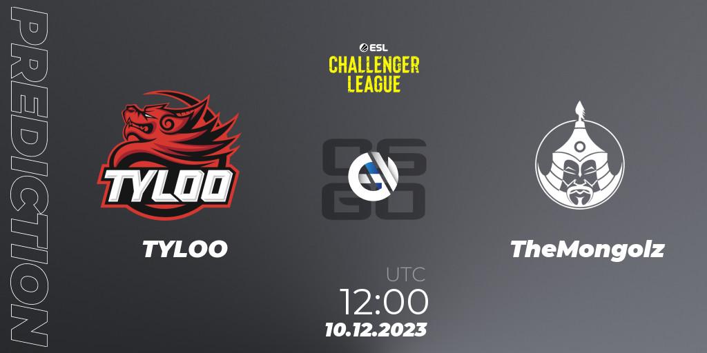 Pronósticos TYLOO - TheMongolz. 10.12.2023 at 12:00. ESL Challenger League Season 46: Asia-Pacific - Counter-Strike (CS2)