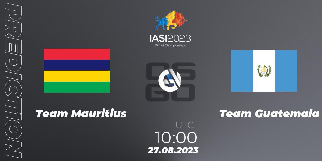 Pronósticos Team Mauritius - Team Guatemala. 27.08.2023 at 13:30. IESF World Esports Championship 2023 - Counter-Strike (CS2)