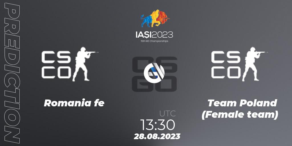 Pronósticos Romania fe - Team Poland (Female team). 28.08.2023 at 14:40. IESF Female World Esports Championship 2023 - Counter-Strike (CS2)