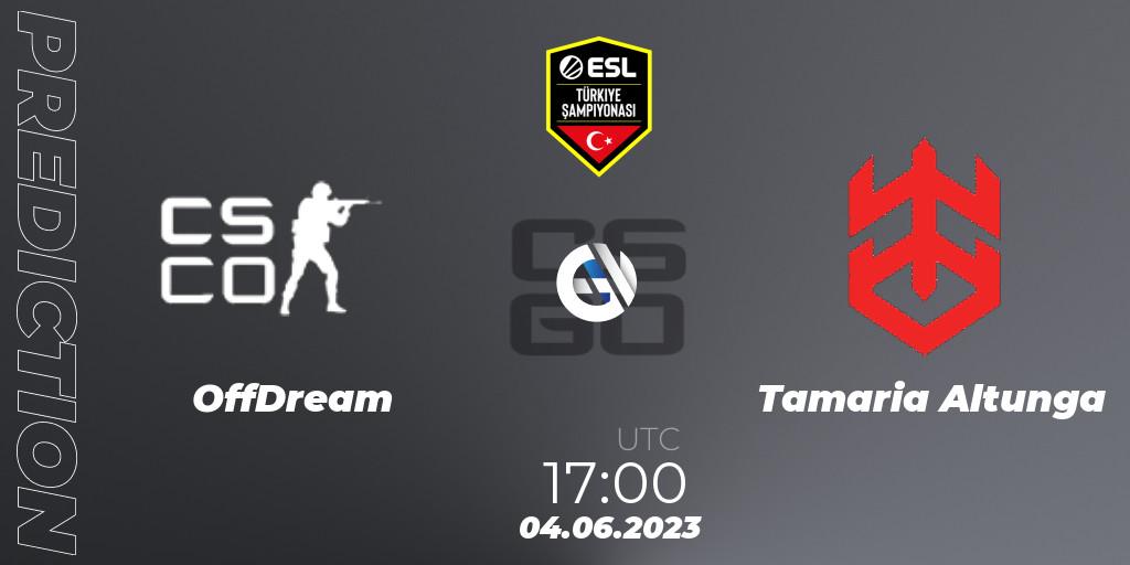 Pronósticos OffDream - Tamaria Altunga. 04.06.2023 at 17:00. ESL Turkey Championship Season 12 - Counter-Strike (CS2)