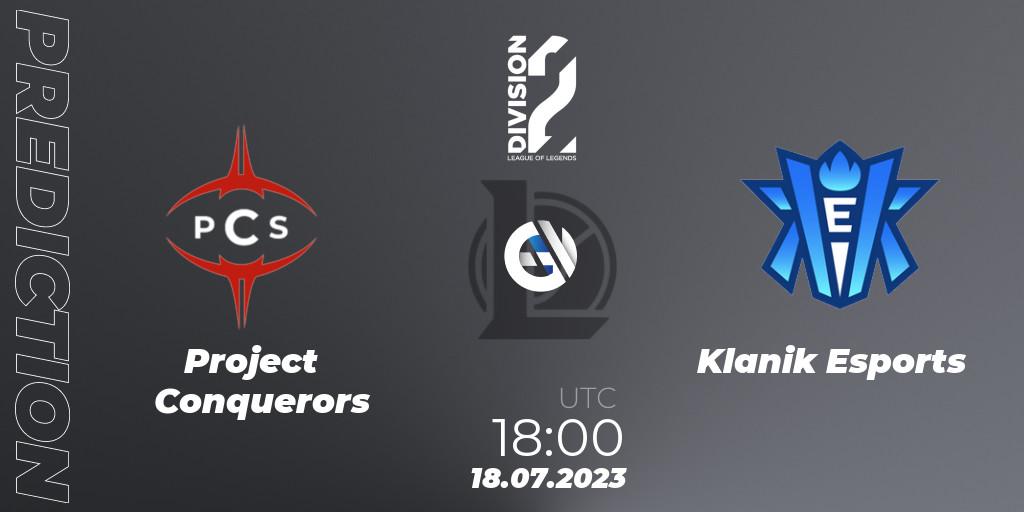 Pronósticos Project Conquerors - Klanik Esports. 18.07.2023 at 18:00. LFL Division 2 Summer 2023 - Group Stage - LoL