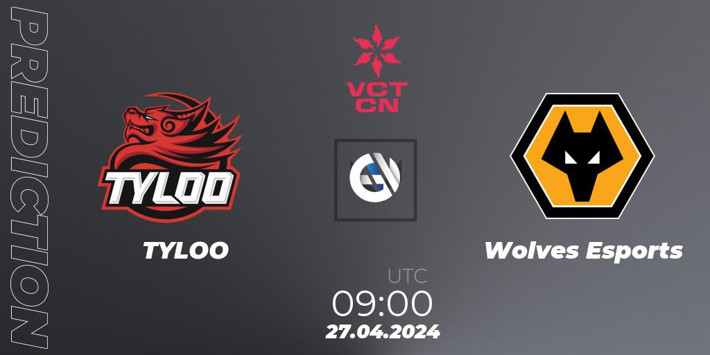 Pronósticos TYLOO - Wolves Esports. 27.04.2024 at 09:10. VALORANT Champions Tour China 2024: Stage 1 - Group Stage - VALORANT