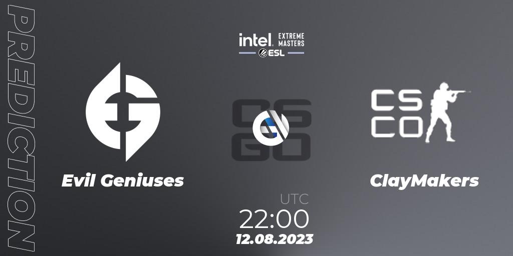 Pronósticos Evil Geniuses - ClayMakers. 12.08.2023 at 22:00. IEM Sydney 2023 North America Open Qualifier 2 - Counter-Strike (CS2)