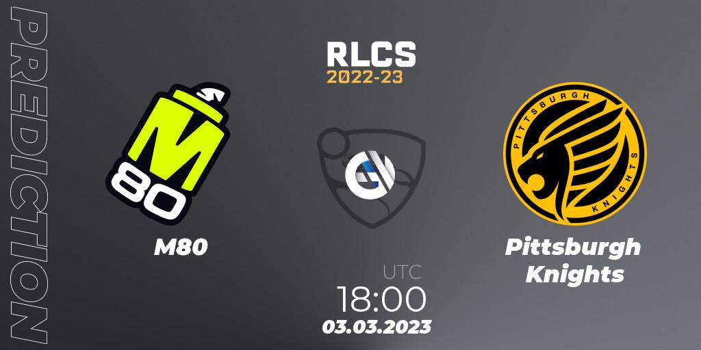 Pronósticos M80 - Pittsburgh Knights. 03.03.2023 at 18:00. RLCS 2022-23 - Winter: North America Regional 3 - Winter Invitational - Rocket League