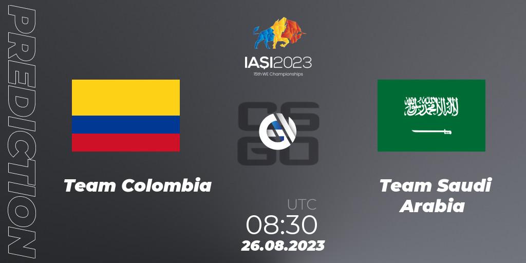 Pronósticos Team Colombia - Team Saudi Arabia. 26.08.2023 at 12:30. IESF World Esports Championship 2023 - Counter-Strike (CS2)